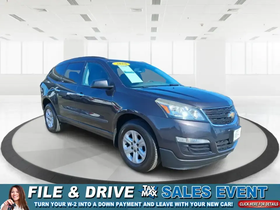 2016 Chevrolet Traverse LS (1GNKRFKDXGJ) with an 3.6L V-6 gasoline direct injection engine, 6A transmission, located at 401 Woodman Dr, Riverside, OH, 45431, (937) 908-9800, 39.760899, -84.123421 - Need one SUV that can handle school drop-offs, long commutes to Dayton, and weekend runs out toward John Bryan State Park without feeling cramped? This 2016 Chevrolet Traverse LS is built for real life-roomy seating for the whole crew, flexible cargo space for strollers or sports gear, and confident - Photo#0