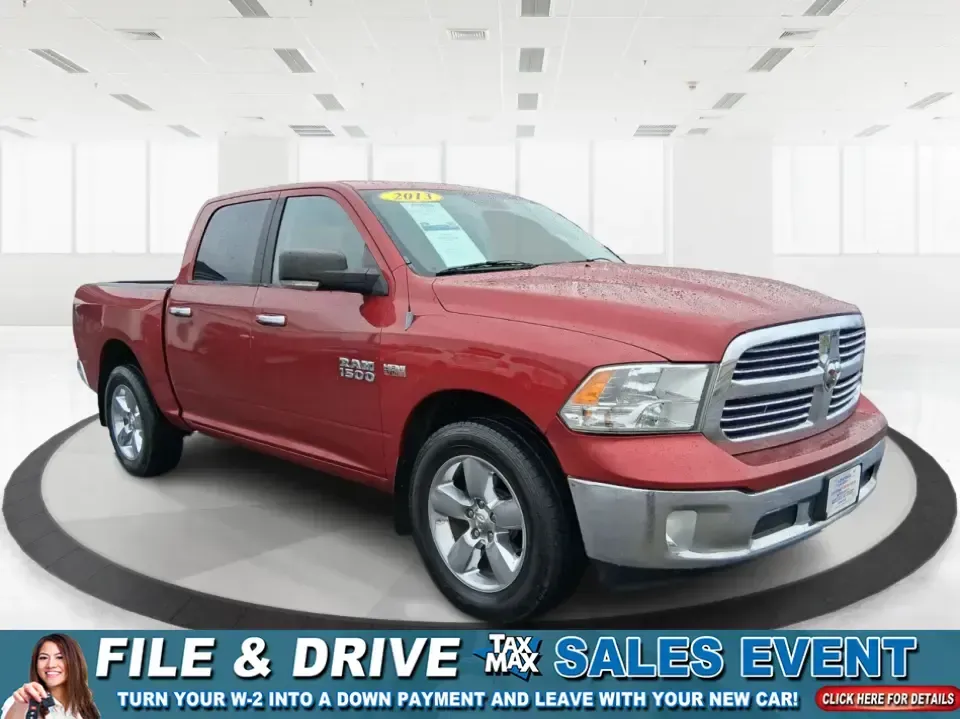 2013 Ram 1500 Big Horn (1C6RR7LT6DS) with an HEMI 5.7L V-8 variable valve control engine, 6-Speed Automatic transmission, located at 880 E. National Road, Vandalia, OH, 45377, (937) 908-9800, 39.891918, -84.183594 - Need a truck that can handle weekday work runs and still feel ready for a spontaneous weekend escape? This Flame Red Clearcoat 2013 Ram 1500 Big Horn Crew Cab is built for real-life Ohio driving-hauling, towing, commuting, and road-tripping with the comfort your passengers will appreciate and the ca - Photo#0