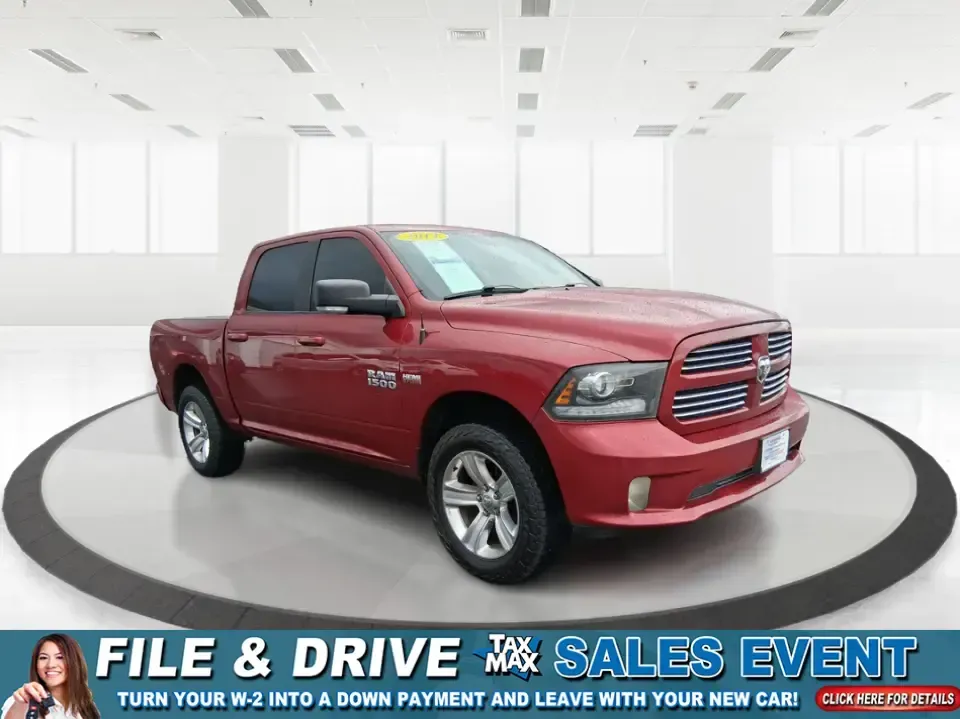 2014 Ram 1500 Sport (1C6RR7MT6ES) with an HEMI 5.7L V-8 variable valve control engine, 6-Speed Automatic transmission, located at 401 Woodman Dr, Riverside, OH, 45431, (937) 908-9800, 39.760899, -84.123421 - Need a truck that can handle weekday work, weekend getaways, and everything Ohio weather throws at you? This Flame Red Clearcoat 2014 Ram 1500 Sport Crew Cab 4WD is built for real life-hauling project supplies to a home in Riverside, towing toys for a day near Eastwood MetroPark, or loading up the f - Photo#0