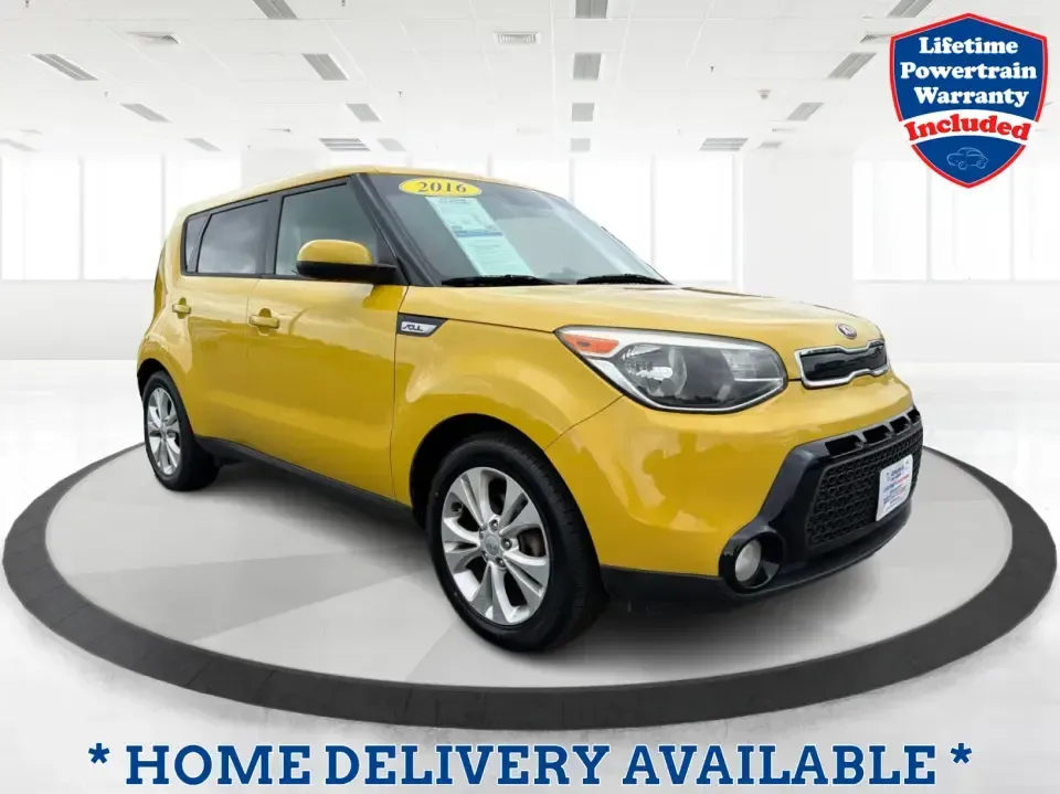 2016 Kia Soul + (KNDJP3A5XG7) with an 2L I-4 gasoline direct injection engine, 6A transmission, located at 401 Woodman Dr, Riverside, OH, 45431, (937) 908-9800, 39.760899, -84.123421 - Busy commute on I-75, quick errands around Riverside, or a weekend run to Carillon Historical Park and the Dayton riverfront-this 2016 Kia Soul + is the kind of small hatchback that fits real life. With its easy-to-park size, flexible cargo area, and standout Solar Yellow paint, it's a smart pick fo - Photo#0